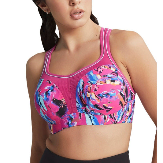 Panache 34F Power Underwire Sports Bra Convertible High Impact Pink Abstract