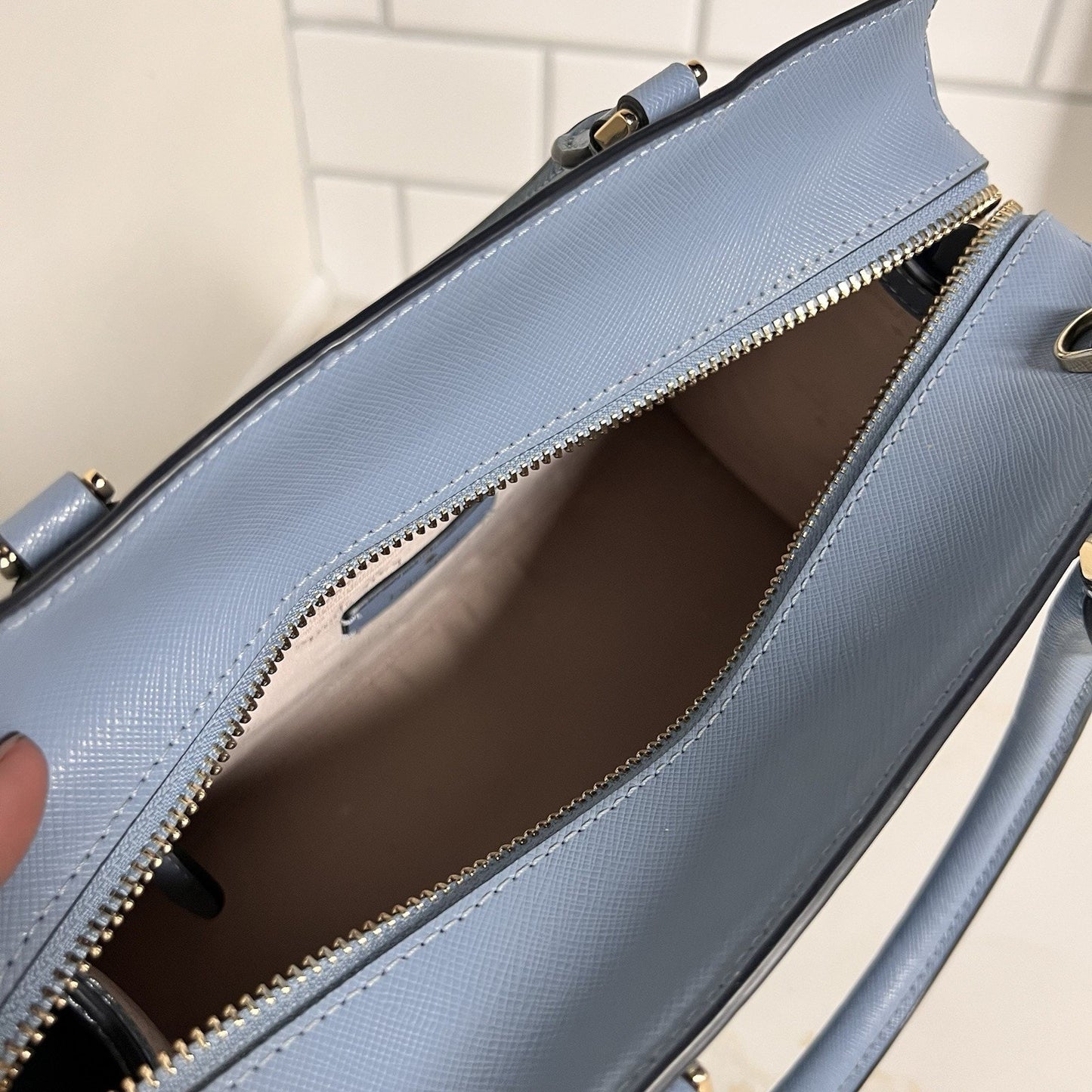 Kate Spade Madison Medium Crossbody Satchel Embroidered Floral Blue Leather