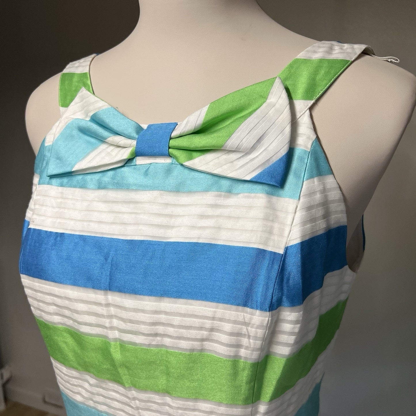 $288 Lilly Pulitzer (6) Silk Henley Mod Stripe Sheath Dress Beachy Coastal 60s
