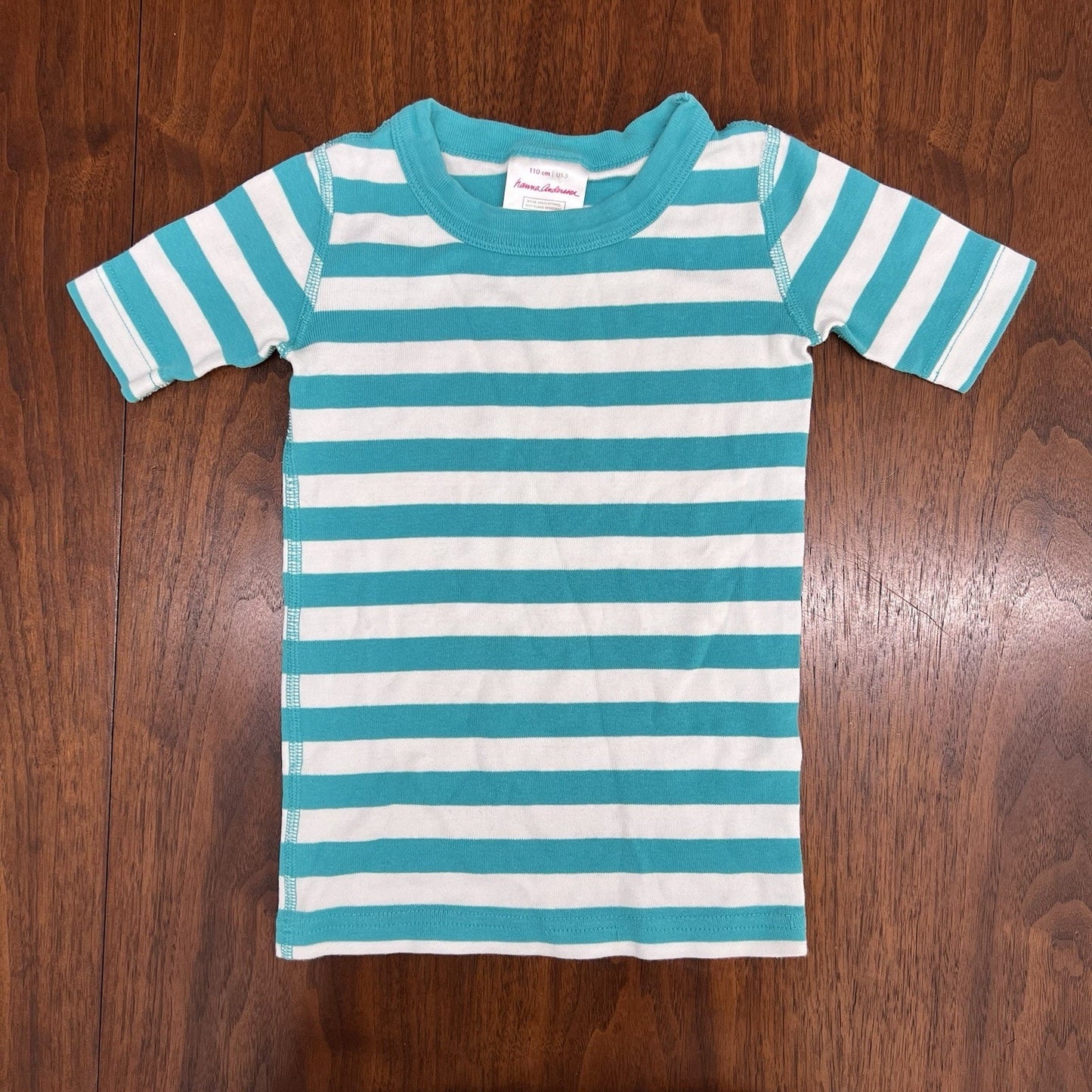 Hanna Andersson Pajama Top Teal White Striped Size 5 (110 Cm) Cotton Tshirt