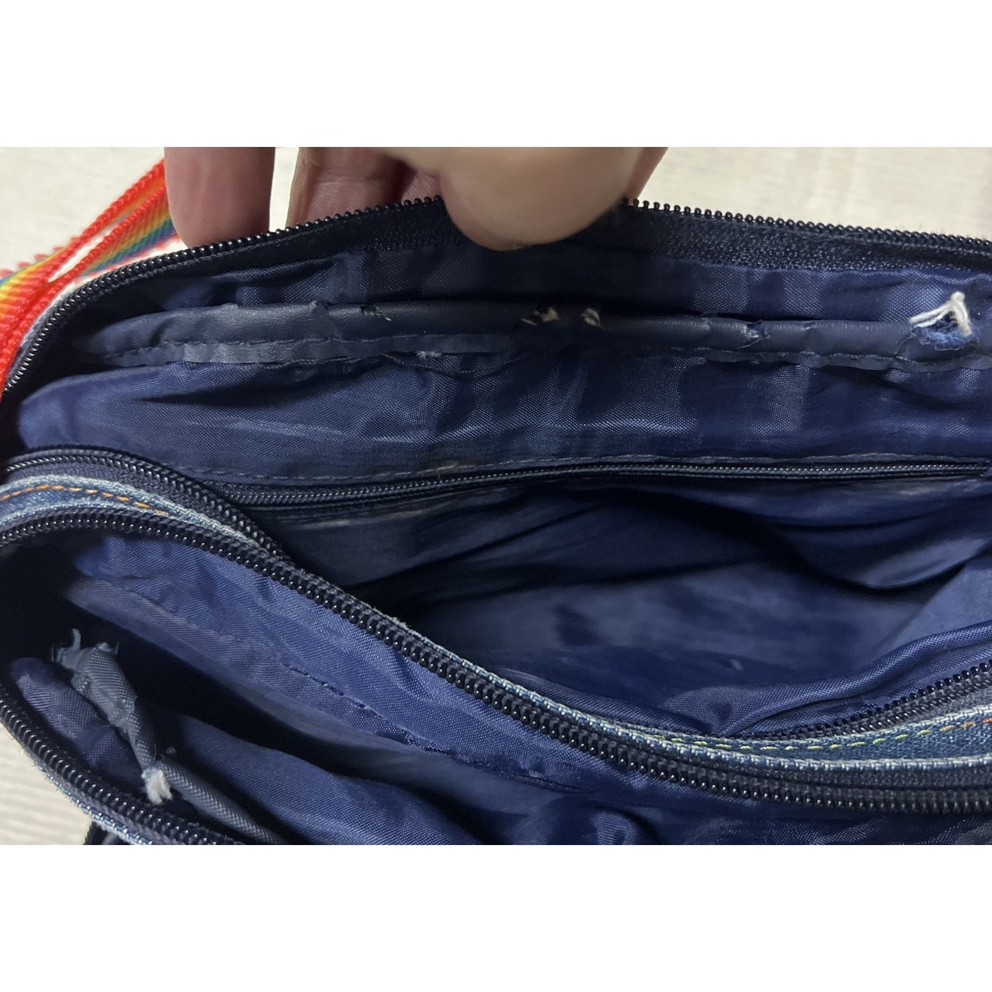 Vintage Y2K New Balance 4 Compartment Denim Cross Body Purse - Missing 1 Zipper