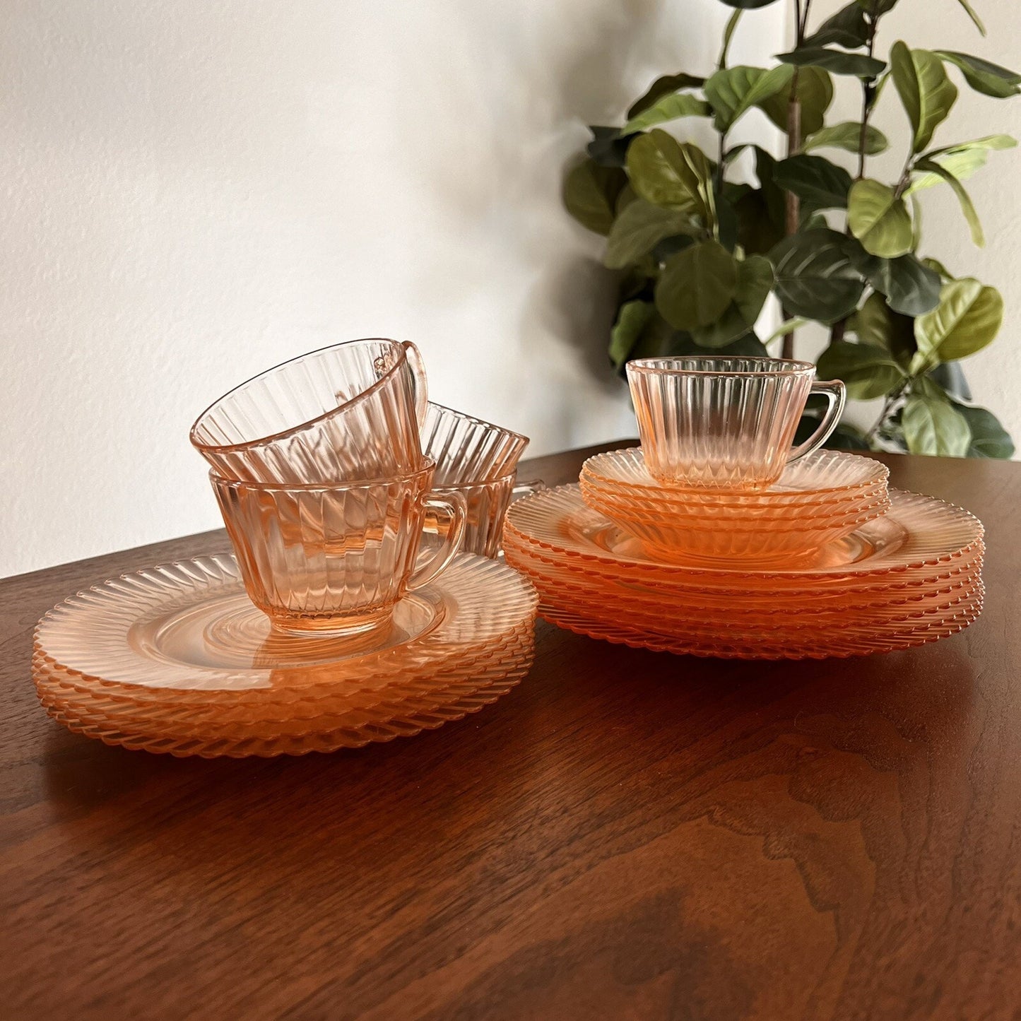 1930s Vintage Petalware Pink Depression Glass 20 Piece Set by MacBeth-Evans