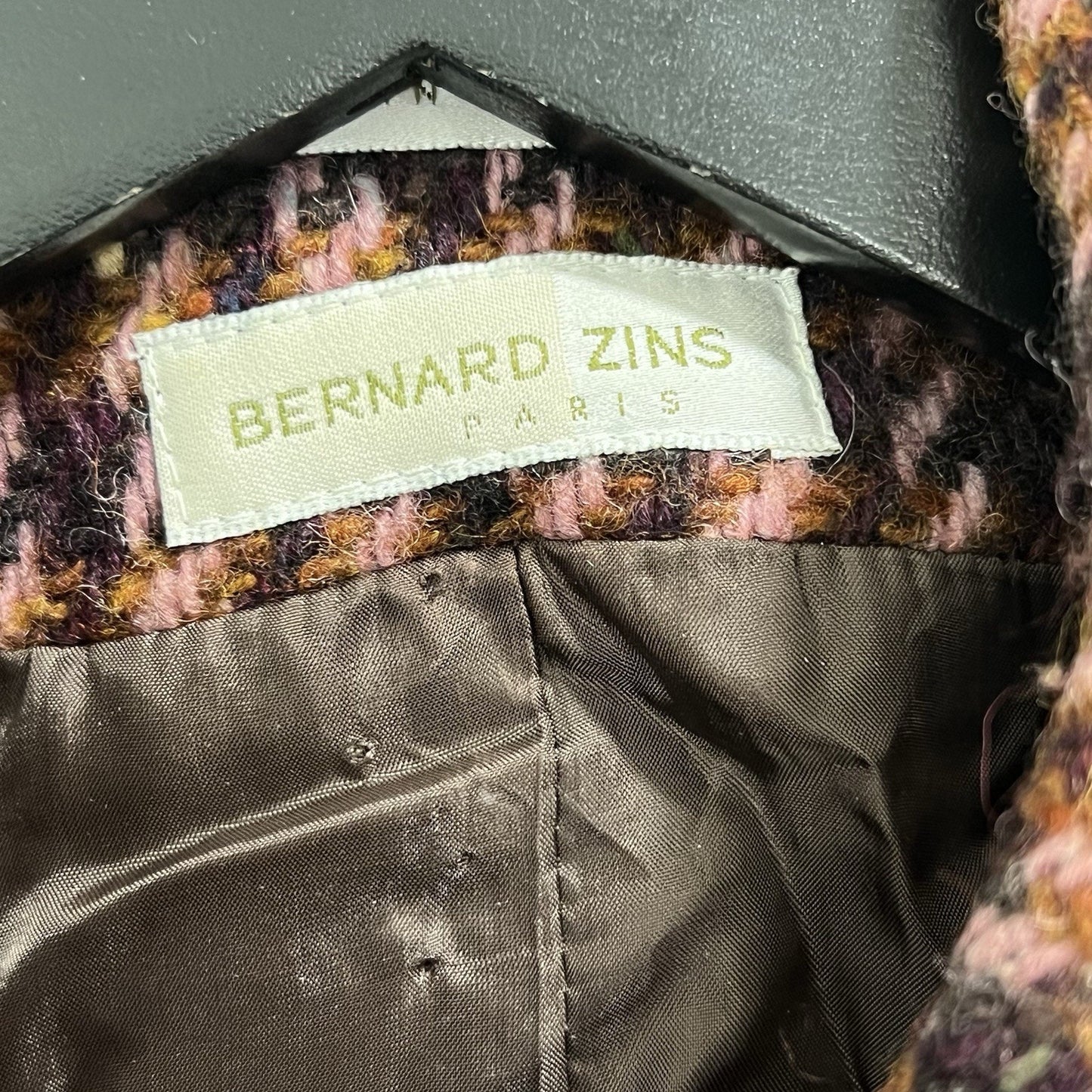 Bernard Zins Paris Tweed Wool Blazer Women Sz 10 Houndstooth Academia Preppy