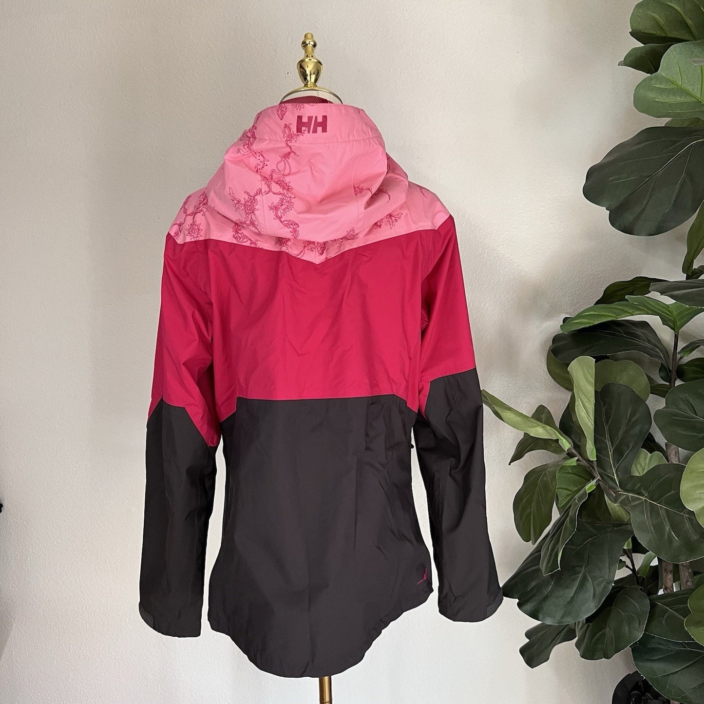 Helly Hansen Vancouver Rain Jacket (L) Women Coat Hooded Pink Colorblock Retro