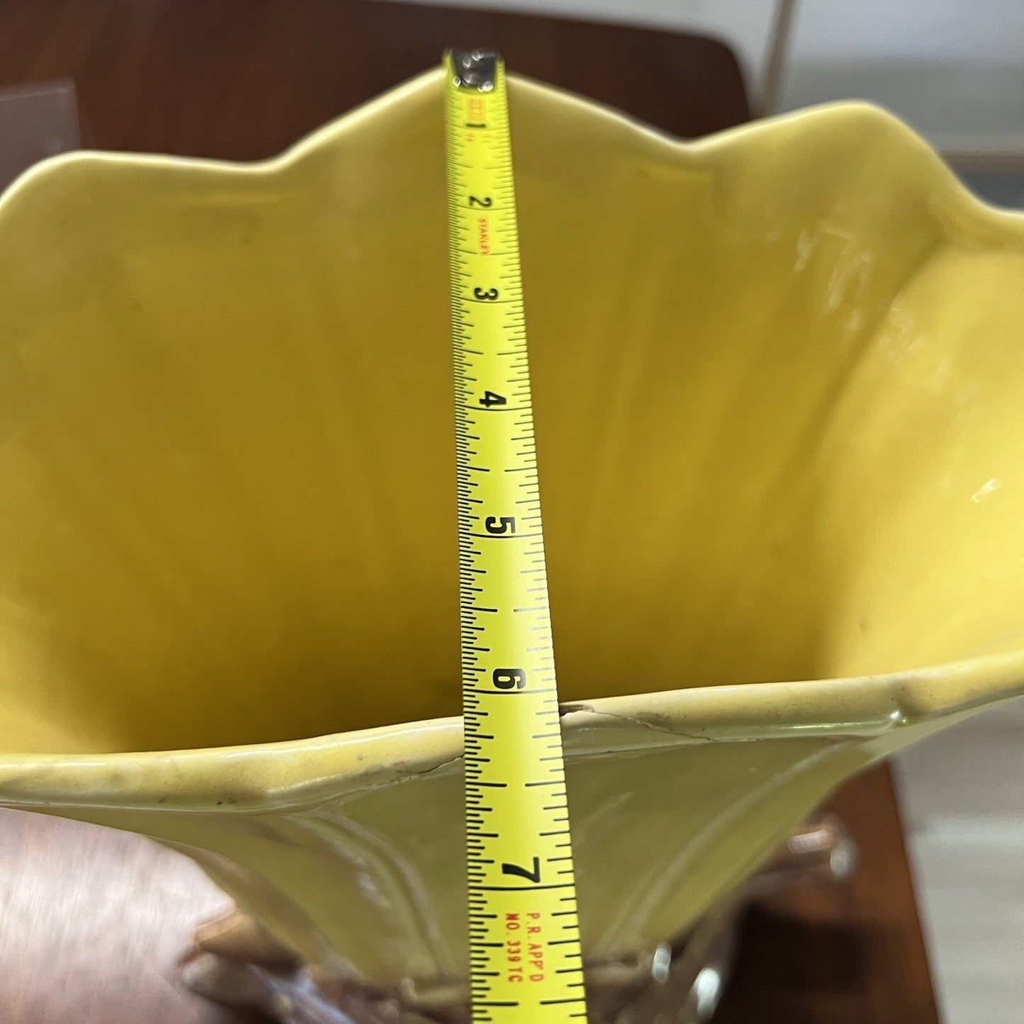 Vintage McCoy Pottery Tall Fan Vase 14.5” 1954 Yellow Art Deco MCM *read