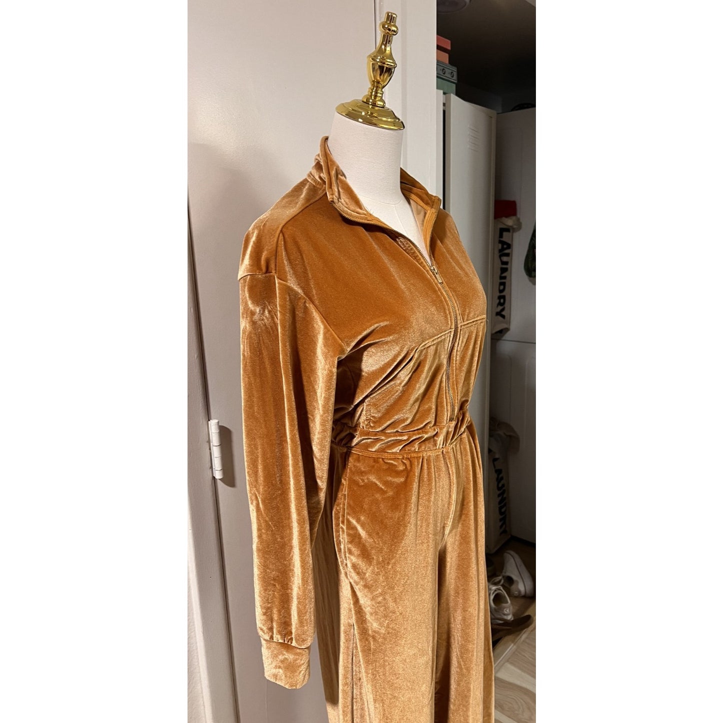 Fabletics Women's Rust Orange Half Zip Velour Jumpsuit Size XXS