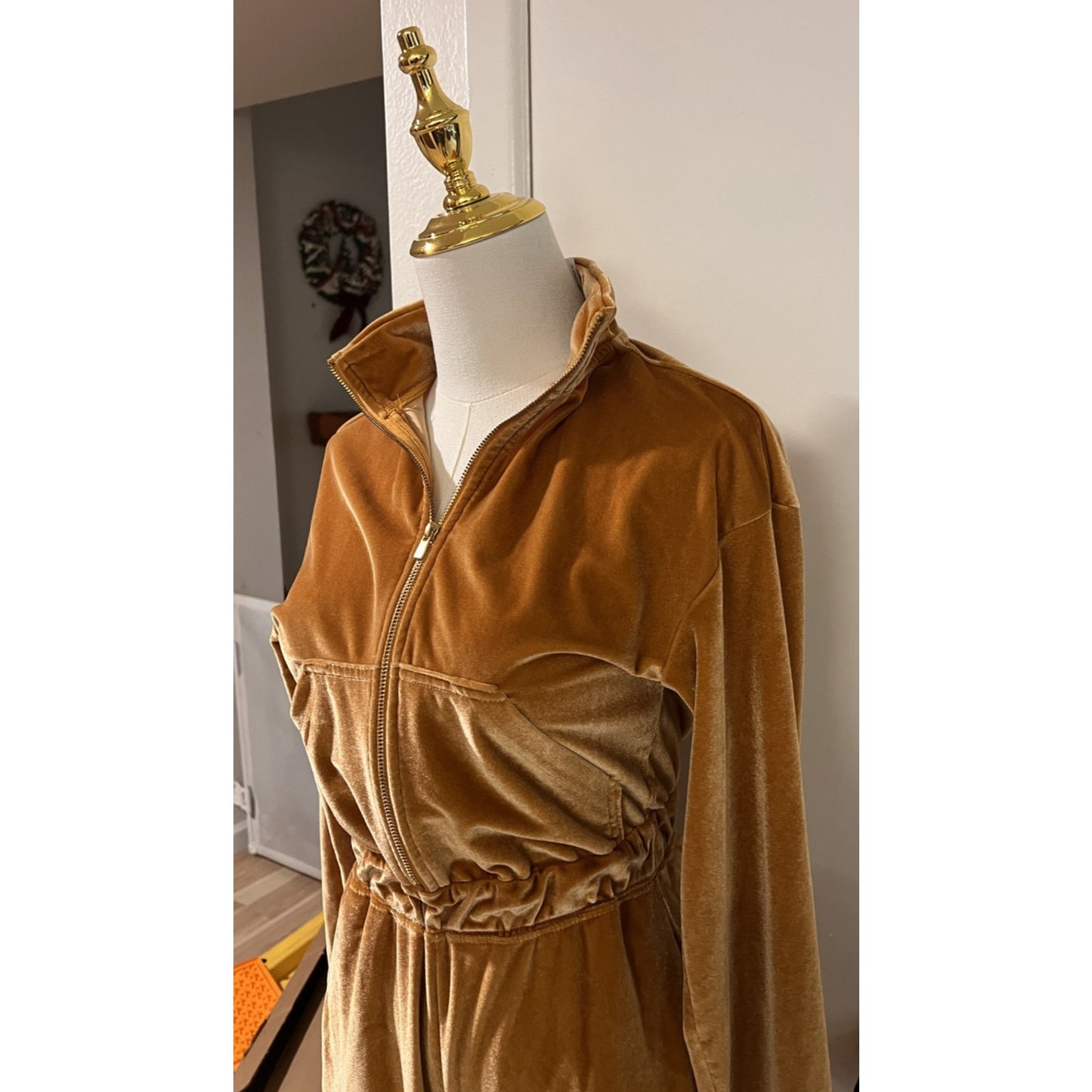 Fabletics Women's Rust Orange Half Zip Velour Jumpsuit Size XXS