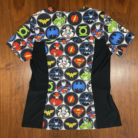 Justice League Cherokee Scrubs DC Tooniforms (S) Women’s Neck Top TF648 AOP