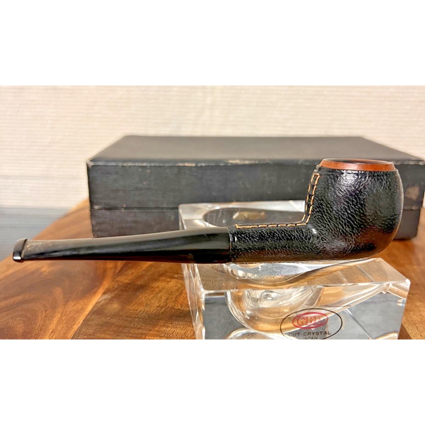 Vintage Jeantet 2 Pipe Set w/ Case Billiard Style Leather Clad Briar Bowls
