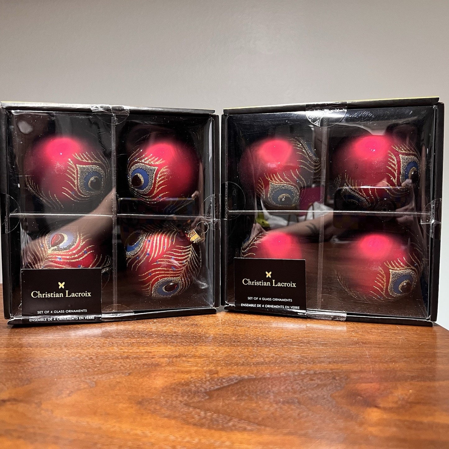 8 x Christian Lacroix Christmas Ornaments Peacock Red Designer Embellished Jewel