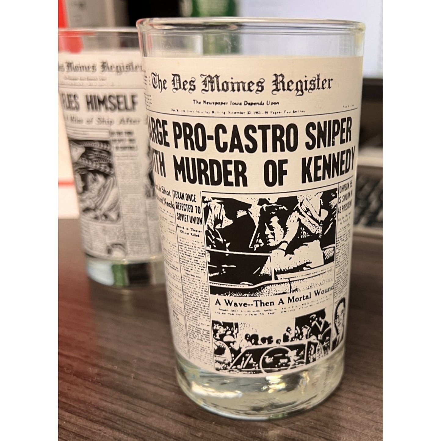 Vintage Libbey Set of 6 Historic Newspaper Headlines Juice Glasses