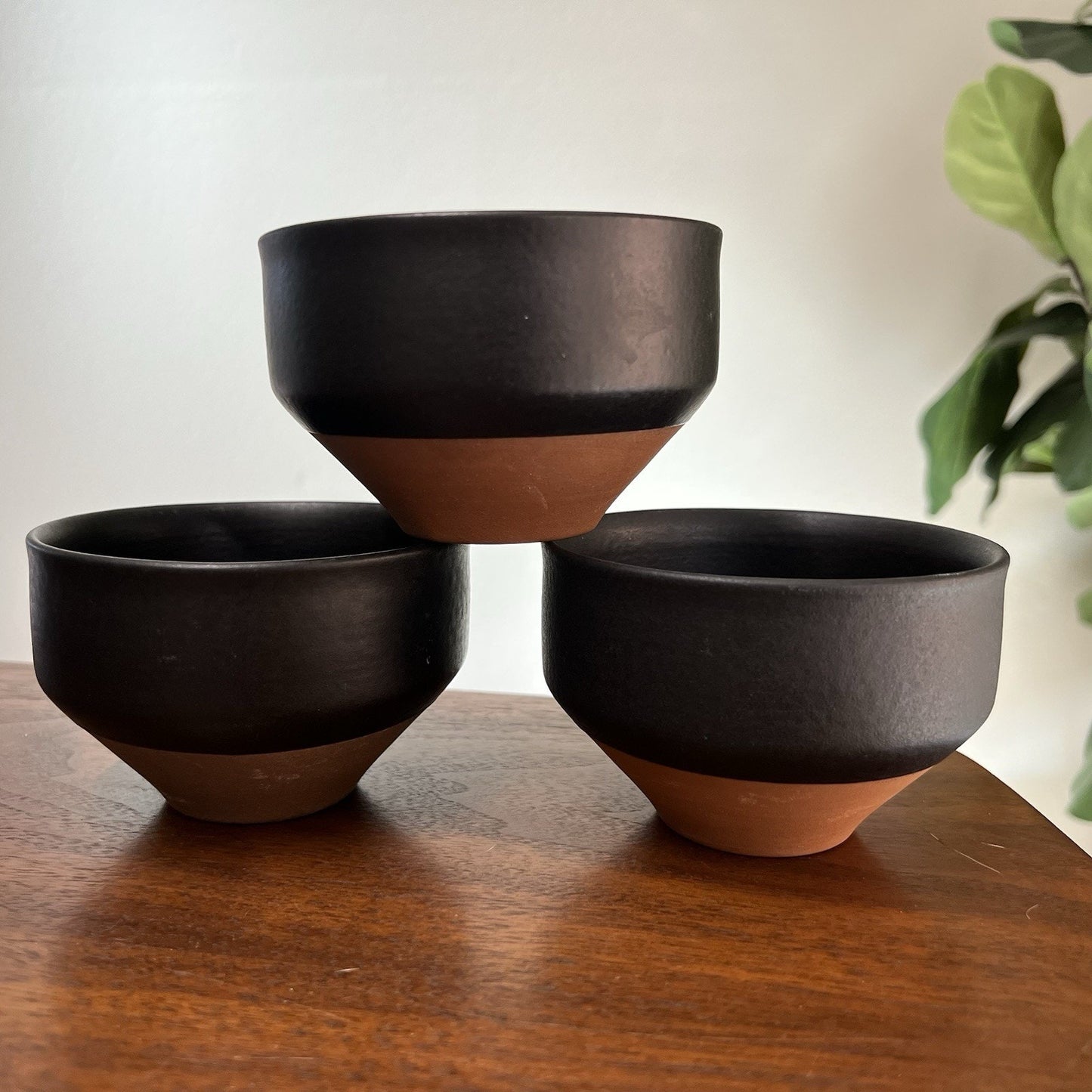 (3) CB2 Dolce Black Terra Cotta Semi-Matte 3” Fruit Bowl Crate Barrel Minimalist