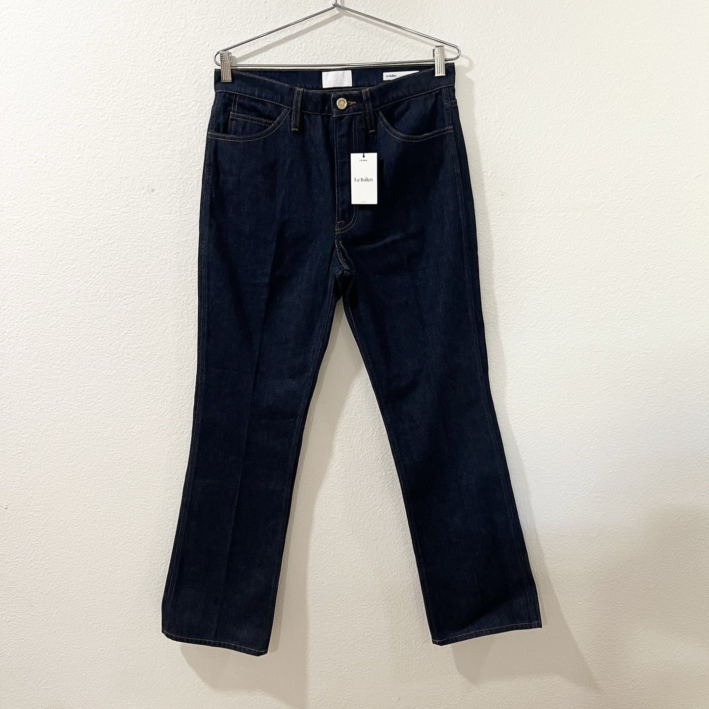 NWT $348 Frame Le Italien Flare Rigid Denim Jean 30 Dark Rinse 100% Cotton Tall