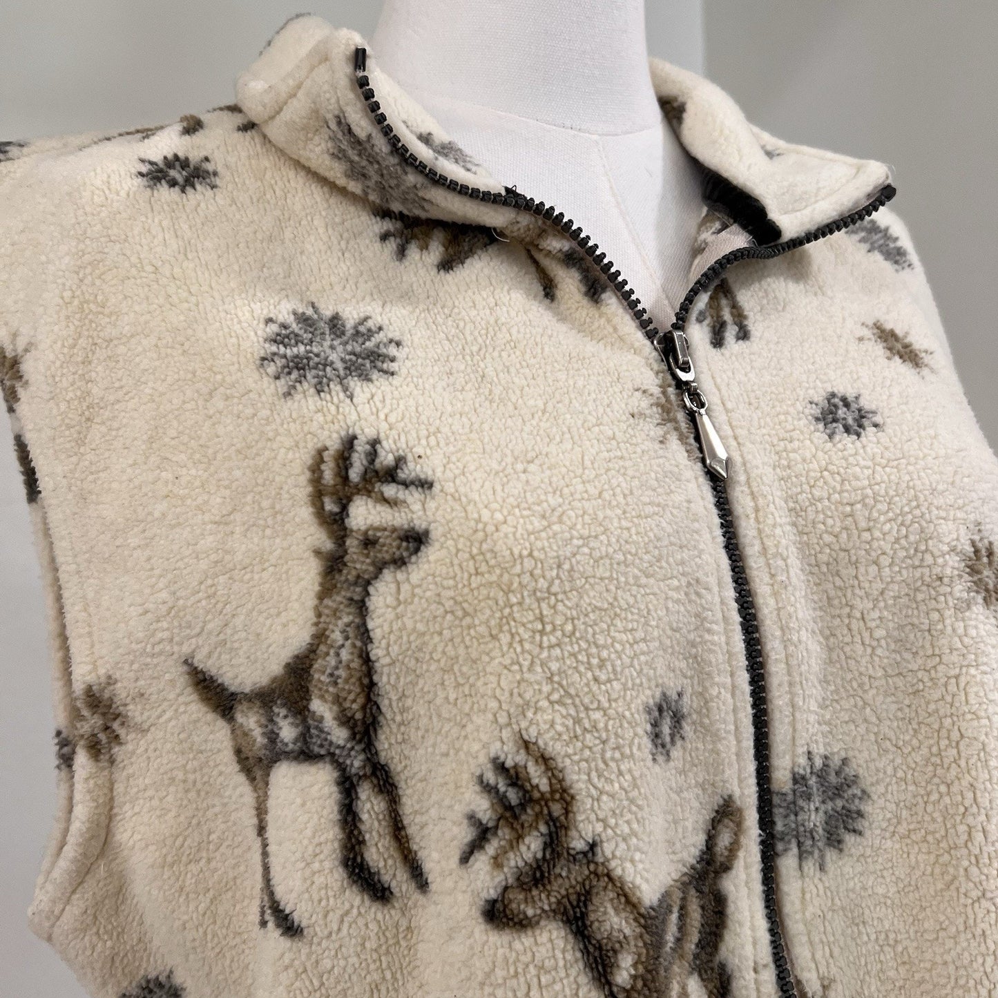 Vintage Tsunami Full Zip Fleece Vest Oversized (M) Deer Cozy Grandma Alpine Ski