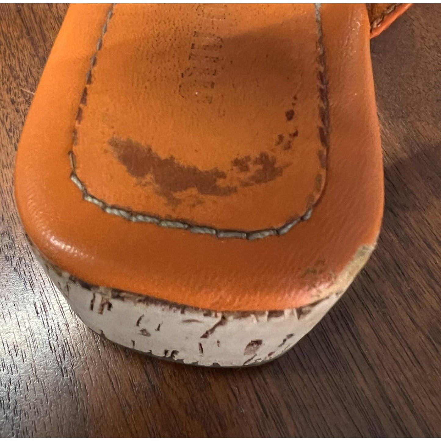 Miu Miu Orange / Teal 2” (aprx) Cork Wedge Women’s Size 5.5 Ankle Buckle Sandal