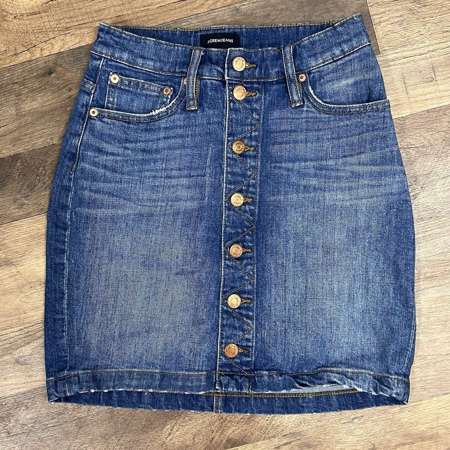 J. Crew 24P Button Front Blue Denim Jean Skirt Y2K Capsule Wardrobe Preppy