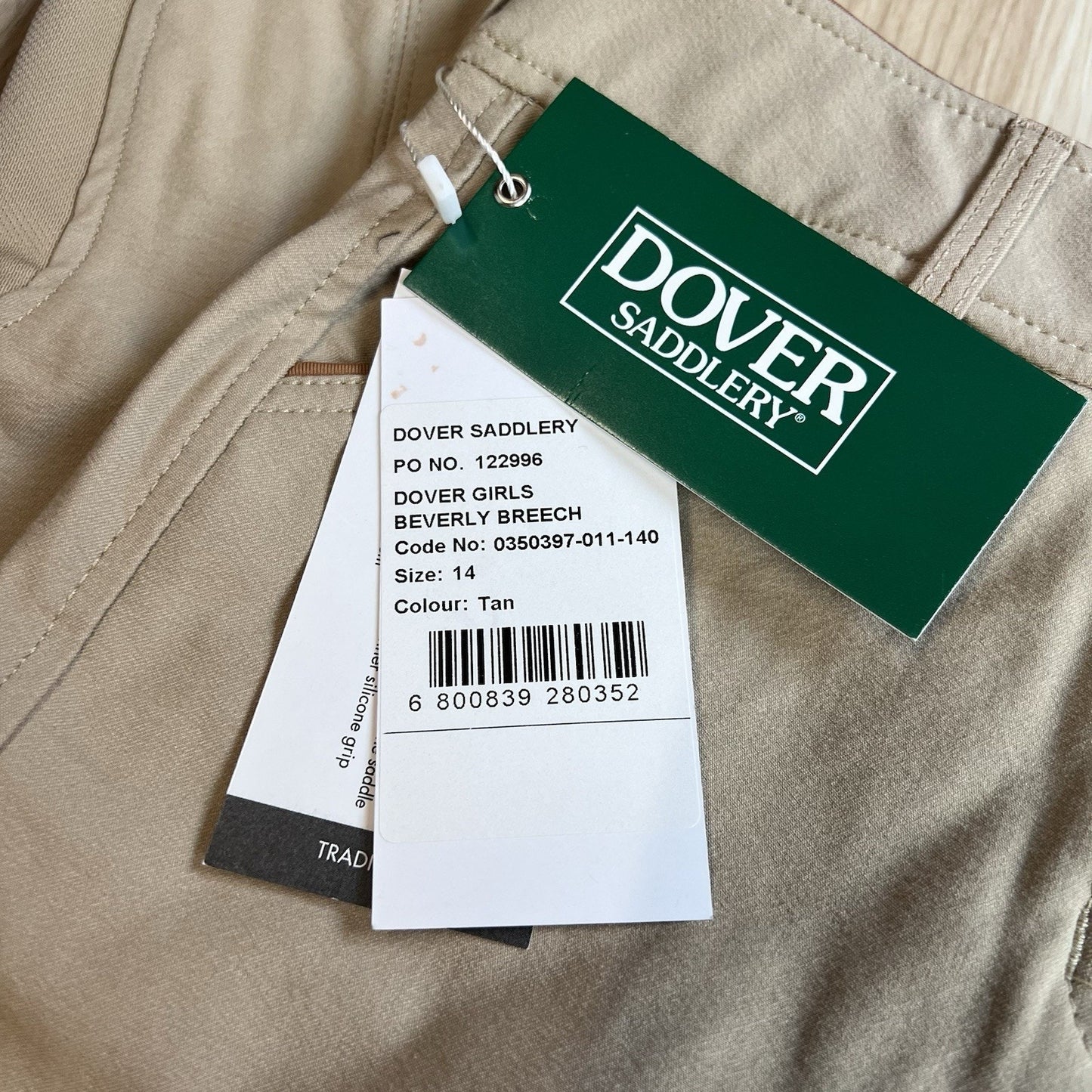 NWT Dover Saddlery Beverly Breeches Girls 14 Horse Riding Pant Tan Knee Patch