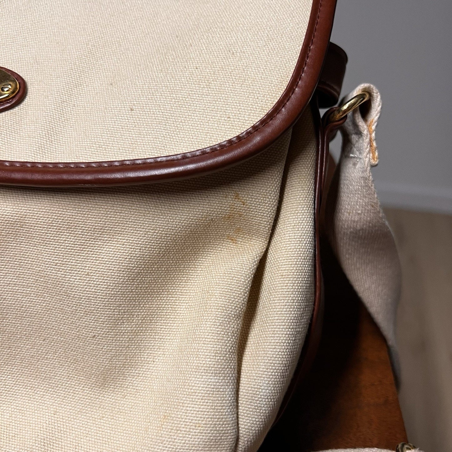 NWT Etienne Aigner Canvas Shoulder Bag Purse Tan Brown Leather Gold 9x10 Casual