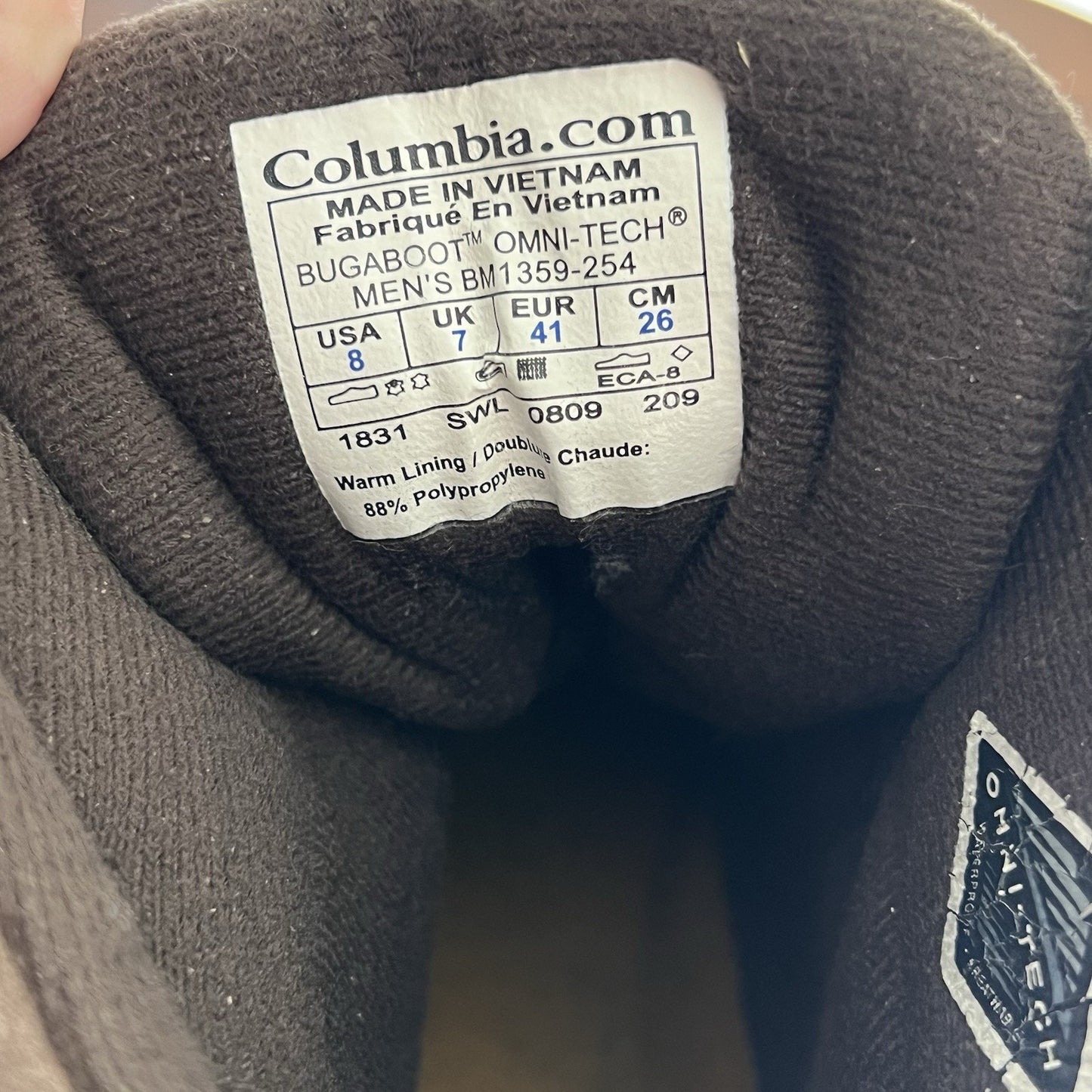 Columbia Bugaboot Mens 8 Omni-Tech 200 Grams Waterproof Insulated Brown Snow