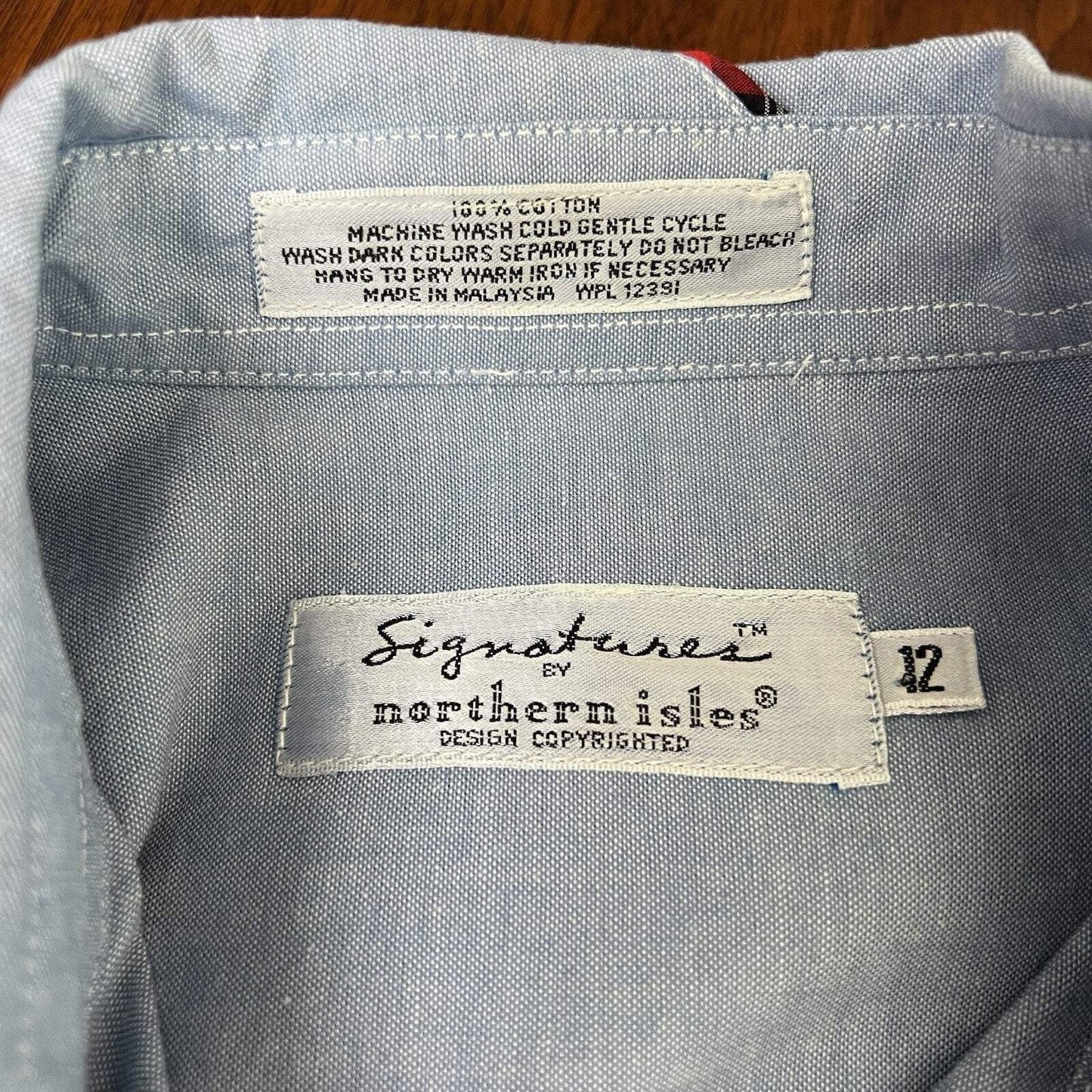 Signature by Northern Isles Teacher Button Up Shirt Chambray Kitsch Embroidered