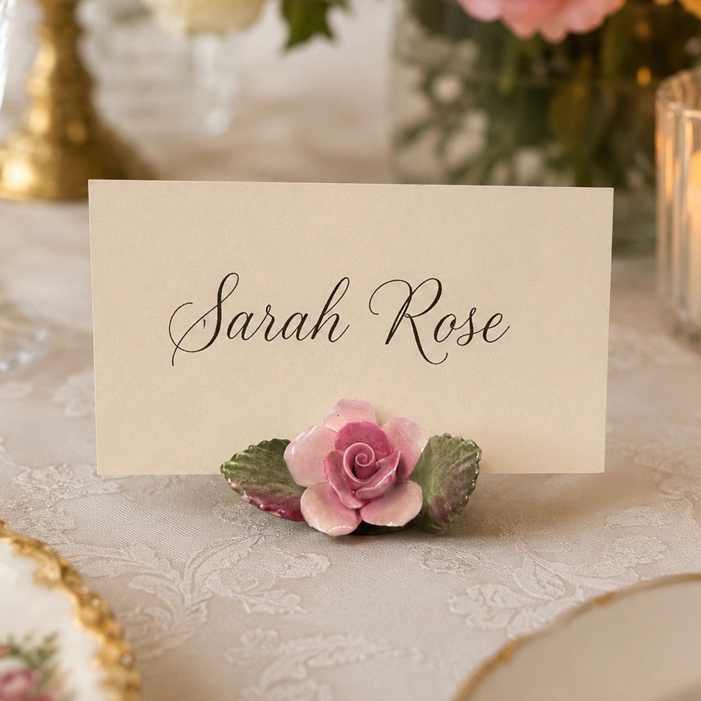6 Royal Albert Old Country Roses Place Card Holder Placards Tea Party Romantic
