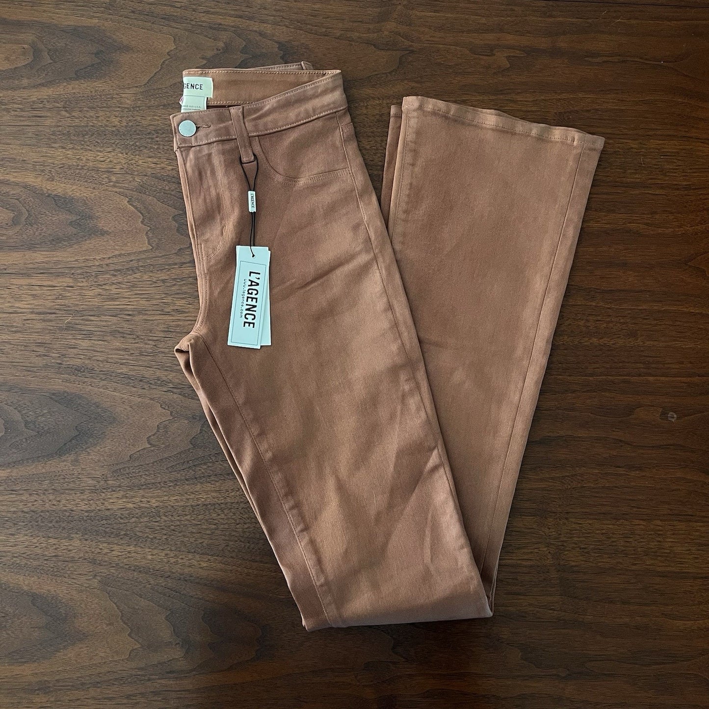L’Agence (25) Selma High Rise Baby Bootcut Coated Pants Fawn Leather Look Brown
