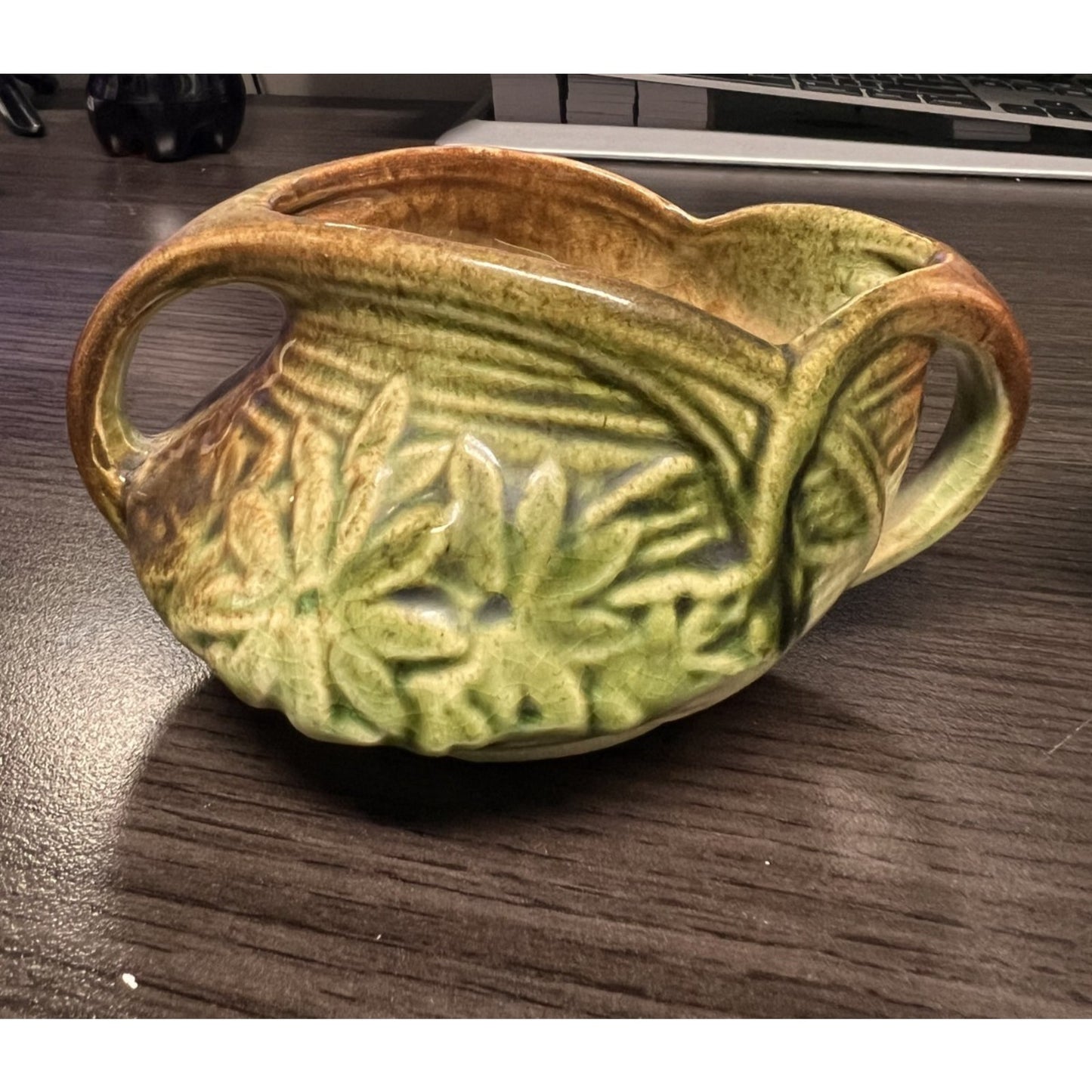 Vintage 1940's McCoy Pottery Sugar & Creamer - Green Brown Daisy Pattern