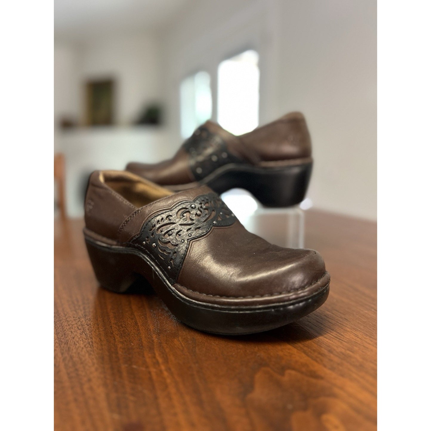 Ariat Tambour Clogs Womens 7.5B Brown Black Scroll Studded Boho Western Rodeo