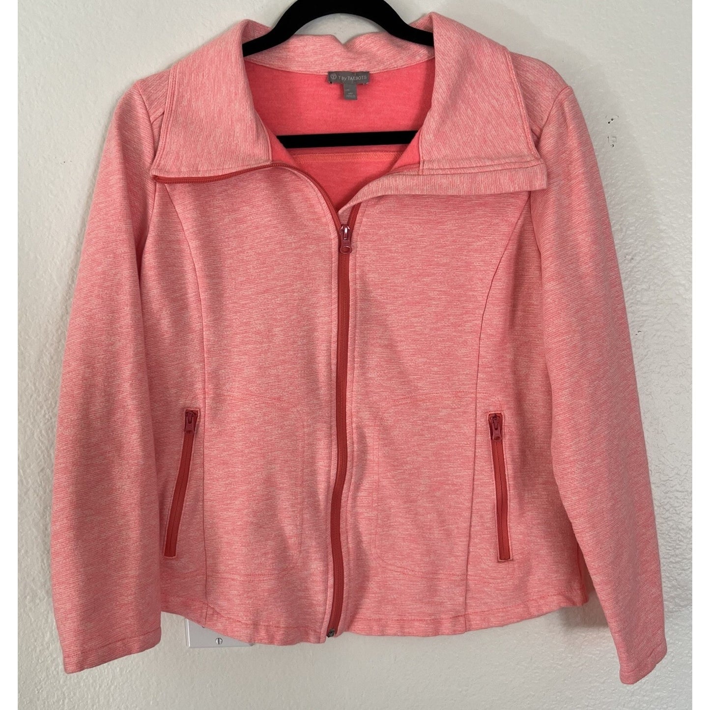 TALBOTS Cozy Fleece Lined Jacket Womens Sz M Petite Coral Pink Full Zip Pockets