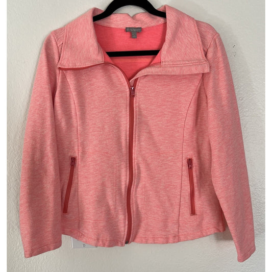 TALBOTS Cozy Fleece Lined Jacket Womens Sz M Petite Coral Pink Full Zip Pockets