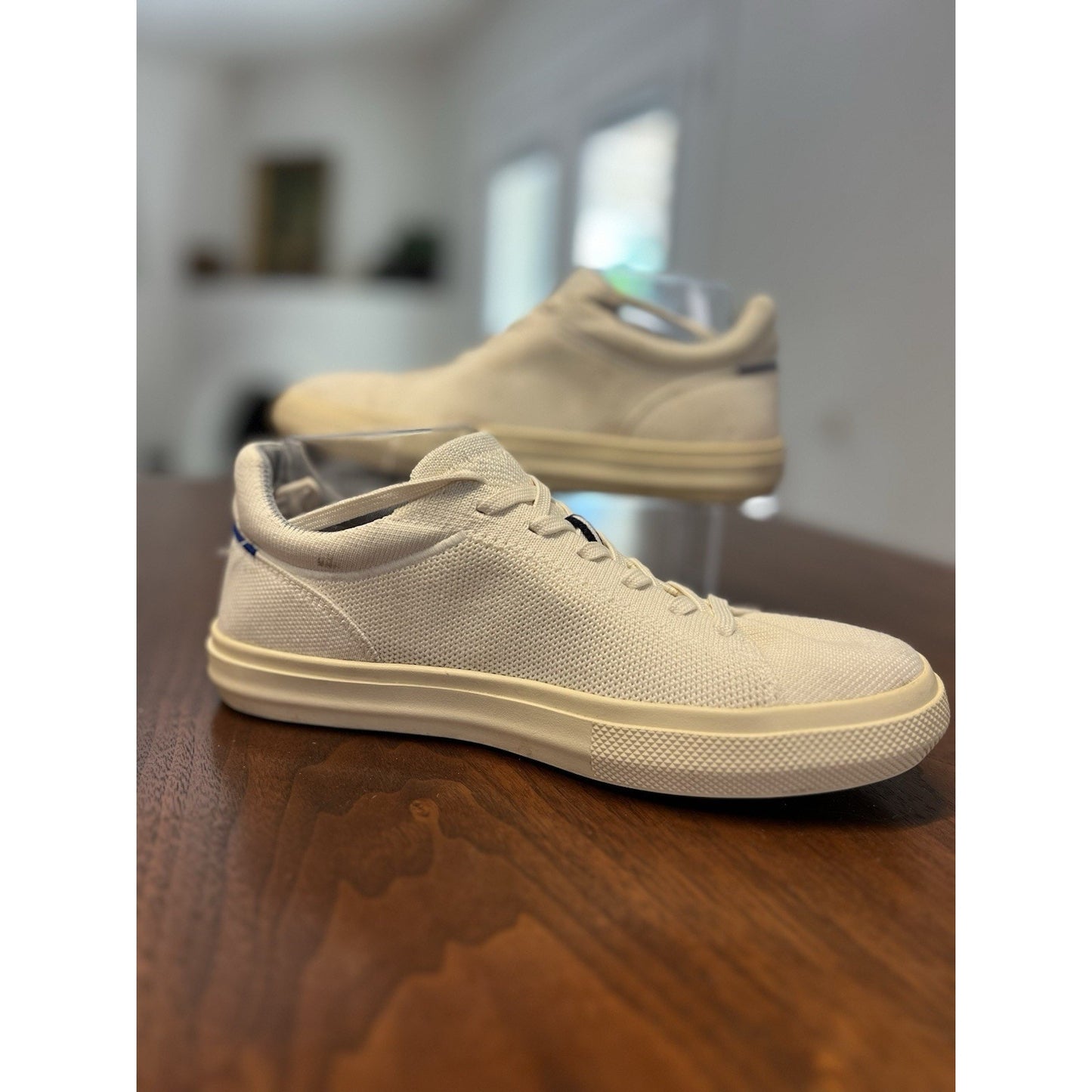 Rothy's RS02 Sneaker Womens 8.5 Mens 7 Bone Off White Knit Lace Up Low Top Tech
