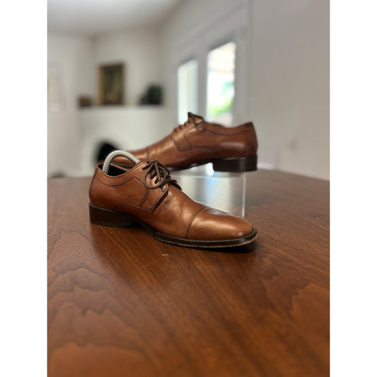 Johnston & Murphy Mens Size 9M Brown Leather Novick Cap Toe Lace Up Oxford Shoes
