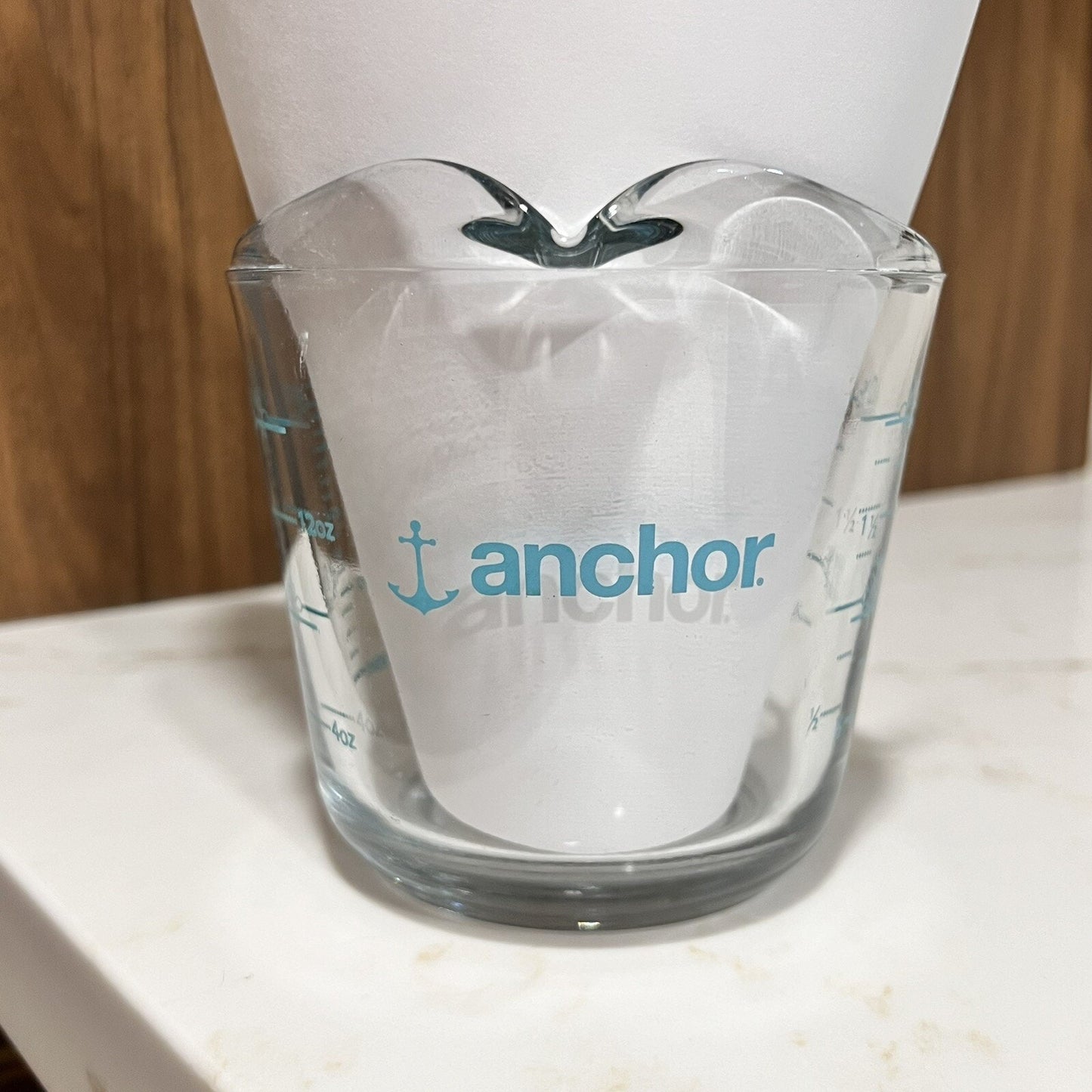 Vintage Anchor Hocking Glass Measuring 4 Cups Rare Blue Logo Mid-Century Kitchen