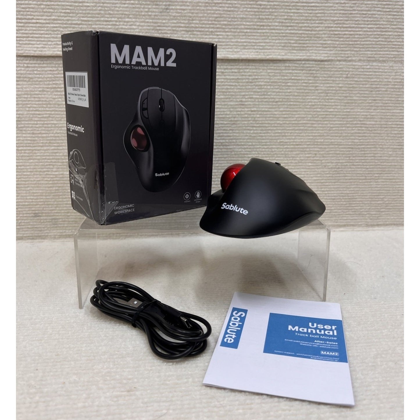 SABLUTE MAM2 Wireless Trackball Mouse - Ergonomic Thumb Control - Open Box New