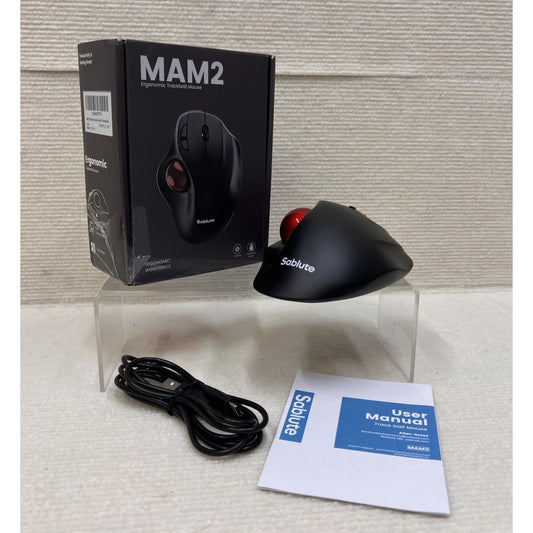 SABLUTE MAM2 Wireless Trackball Mouse - Ergonomic Thumb Control - Open Box New