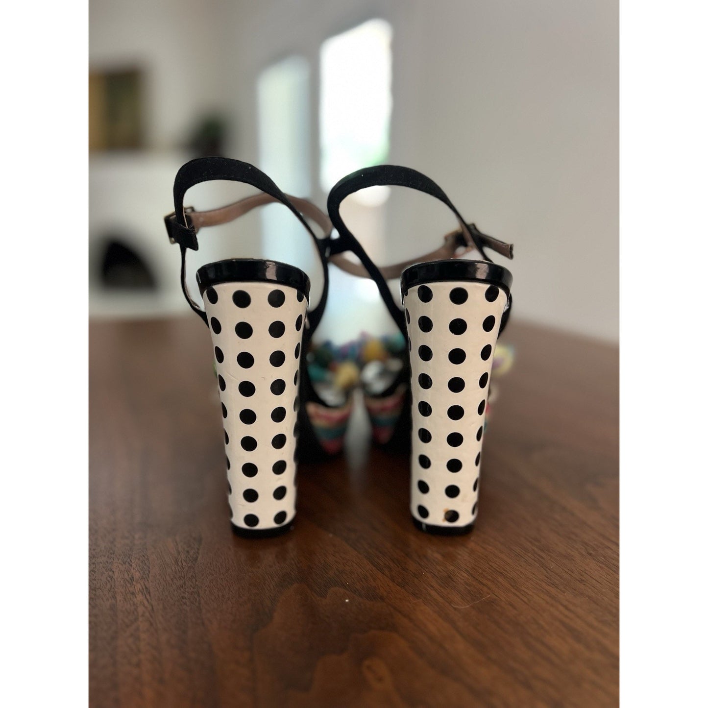Betsey Johnson Polka Heeled Pom-Pom Adorned Platform Sandals Size 6