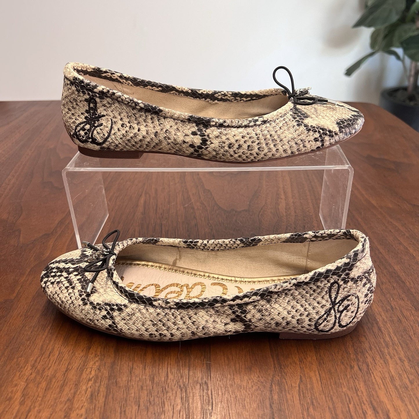 Sam Edelman Sz 5.5 Felicia Ballet Flat Slippers Leather Snake Designer Chic Sexy