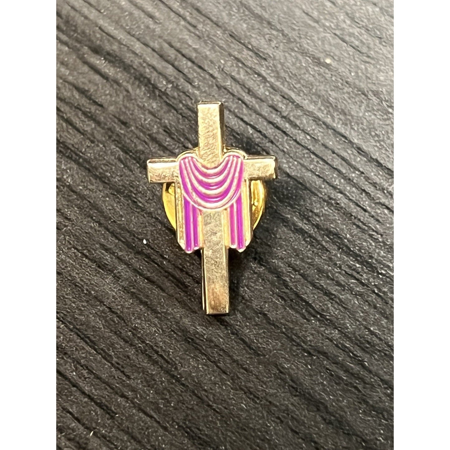 Gold-plated Christian Cross Lapel Pin Draped w/ PurpleShroud