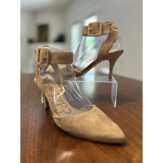 Sam Edelman Okala Ankle Strap Pump Women's 6 Tan Buckle Leather Pointed Toe