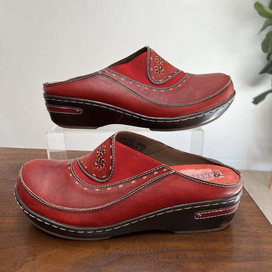 L'Artiste by Spring Step Mule Womens Chino Red Leather Clog 11.5 Sz 42 EU