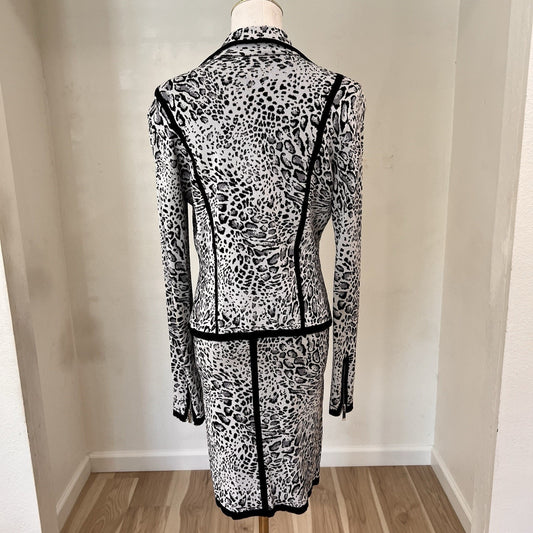 NWOT Y2K Caché Two Piece Skirt Set Leopard Print Moto Zip Glam Mob Wife Chic