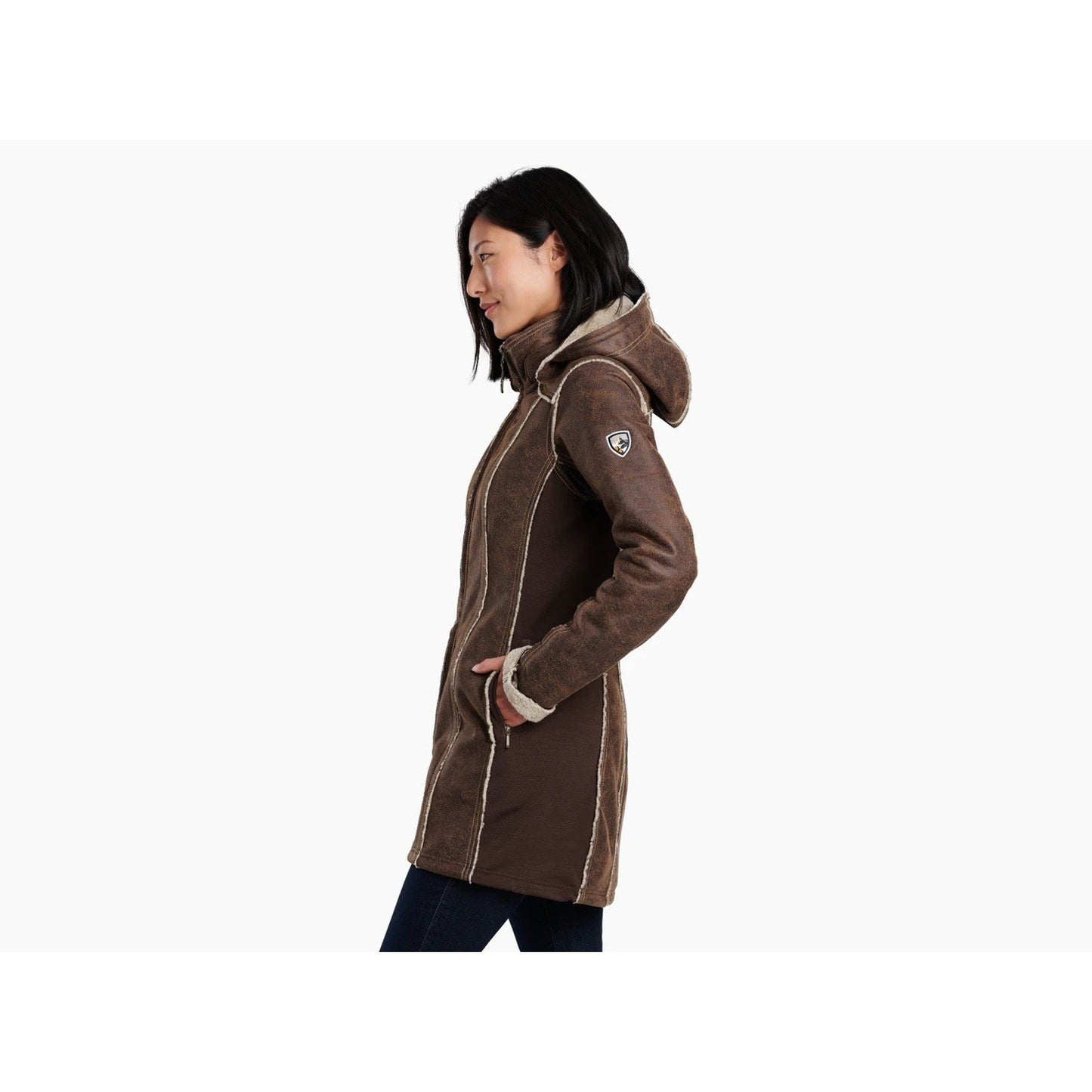 NWOT Kuhl XL Women's Dani Sherpa Trench Brown Wool Faux Leather Removable Hood