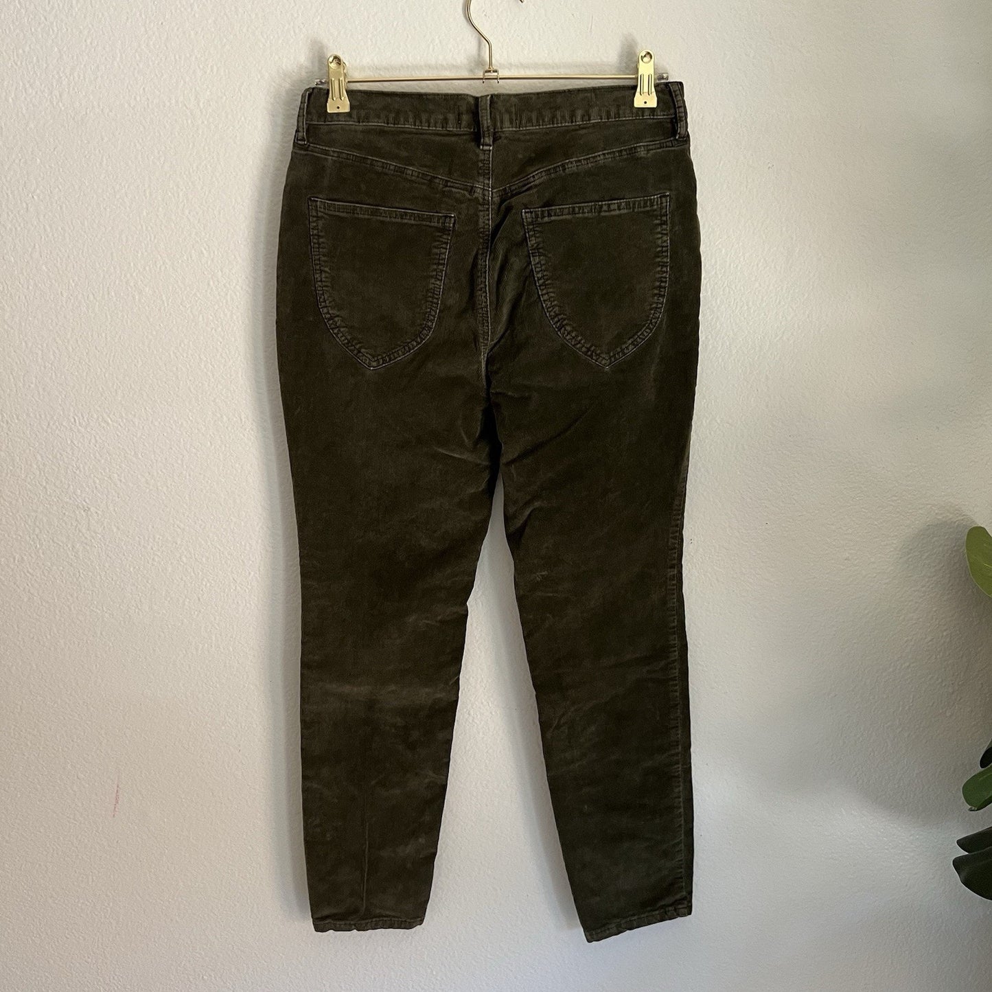 We The Free Free People Corduroy Button-Fly Green Stretch Skinny Jean Pant Retro
