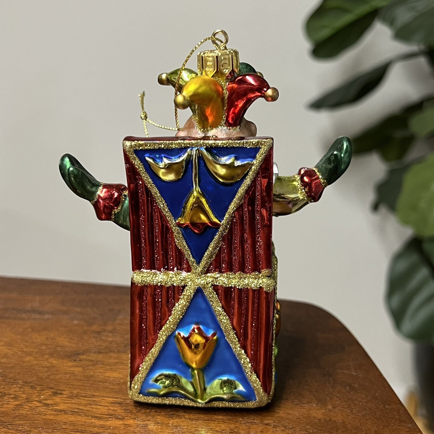 Vintage Fitz and Floyd Jack in The Box Blown Glass Jester Christmas Ornament