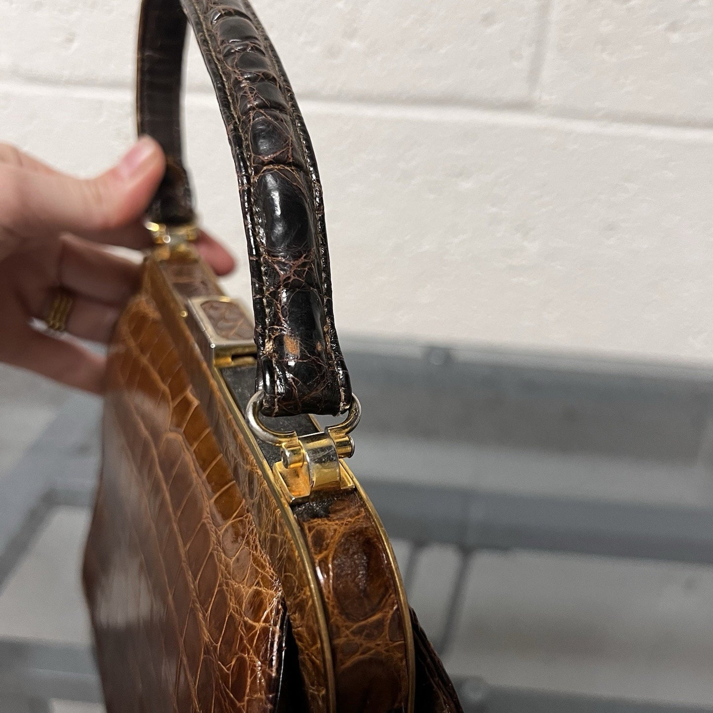 Vintage Lucille De Paris Brown Alligator Handbag Purse 1950s 1960s