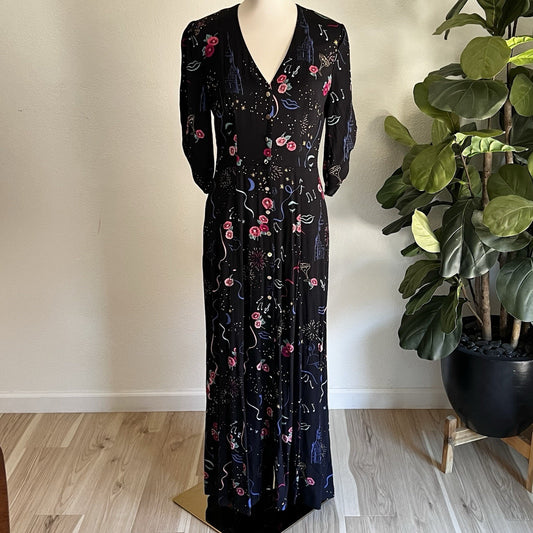 NWT RARE Emily & Fin XS Felicity Long Fit & Flare Party Dress Retro MCM Vintage