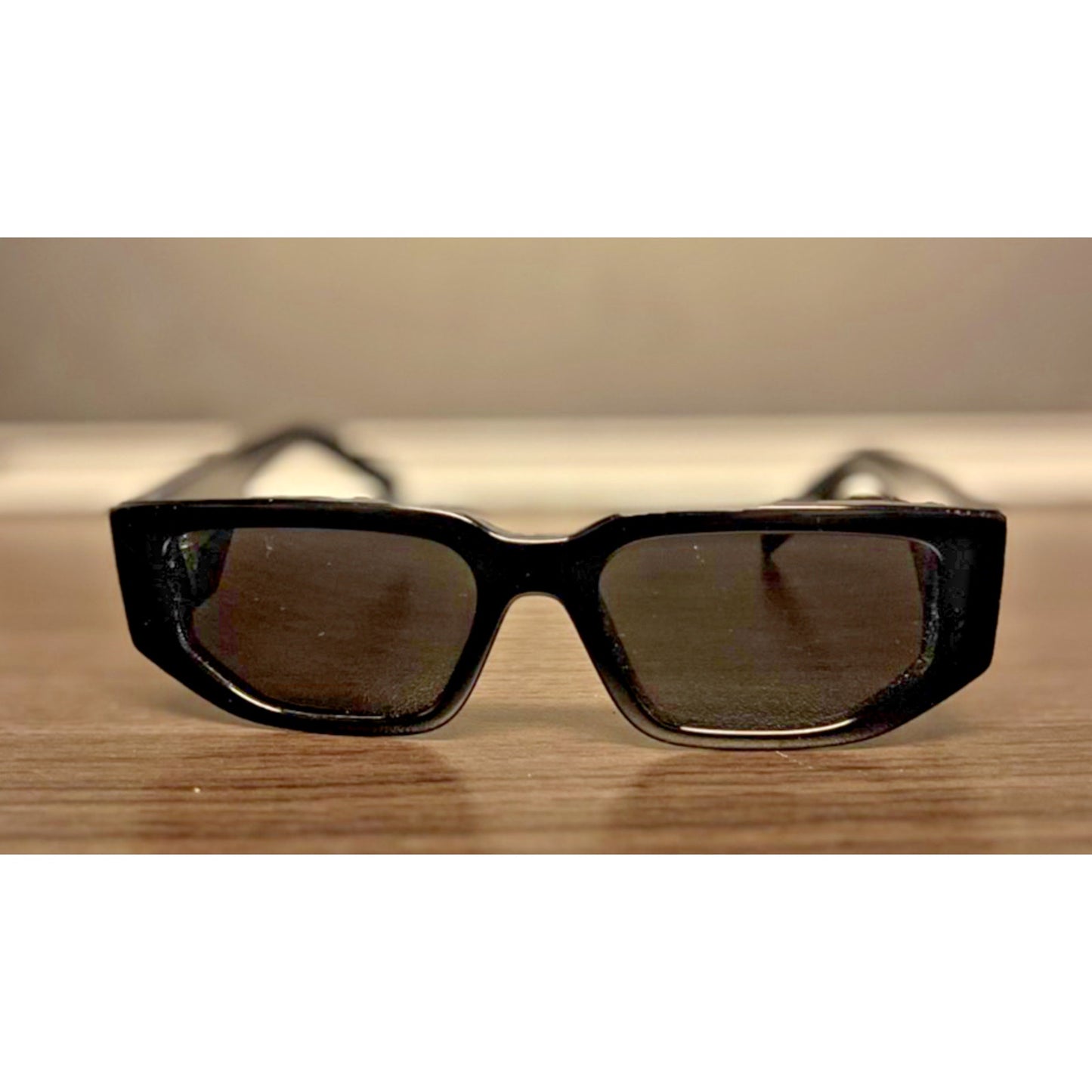 PRADA Milano Women's Rectangle Sunglasses Black Frame Black Lenses