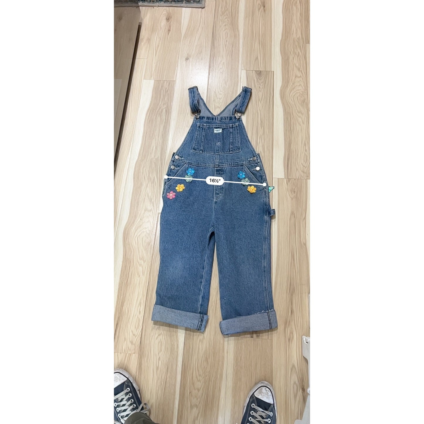 Vintage Oshkosh B'gosh Girls Lg 12/14 Denim Blue Jean Bib Overalls Floral