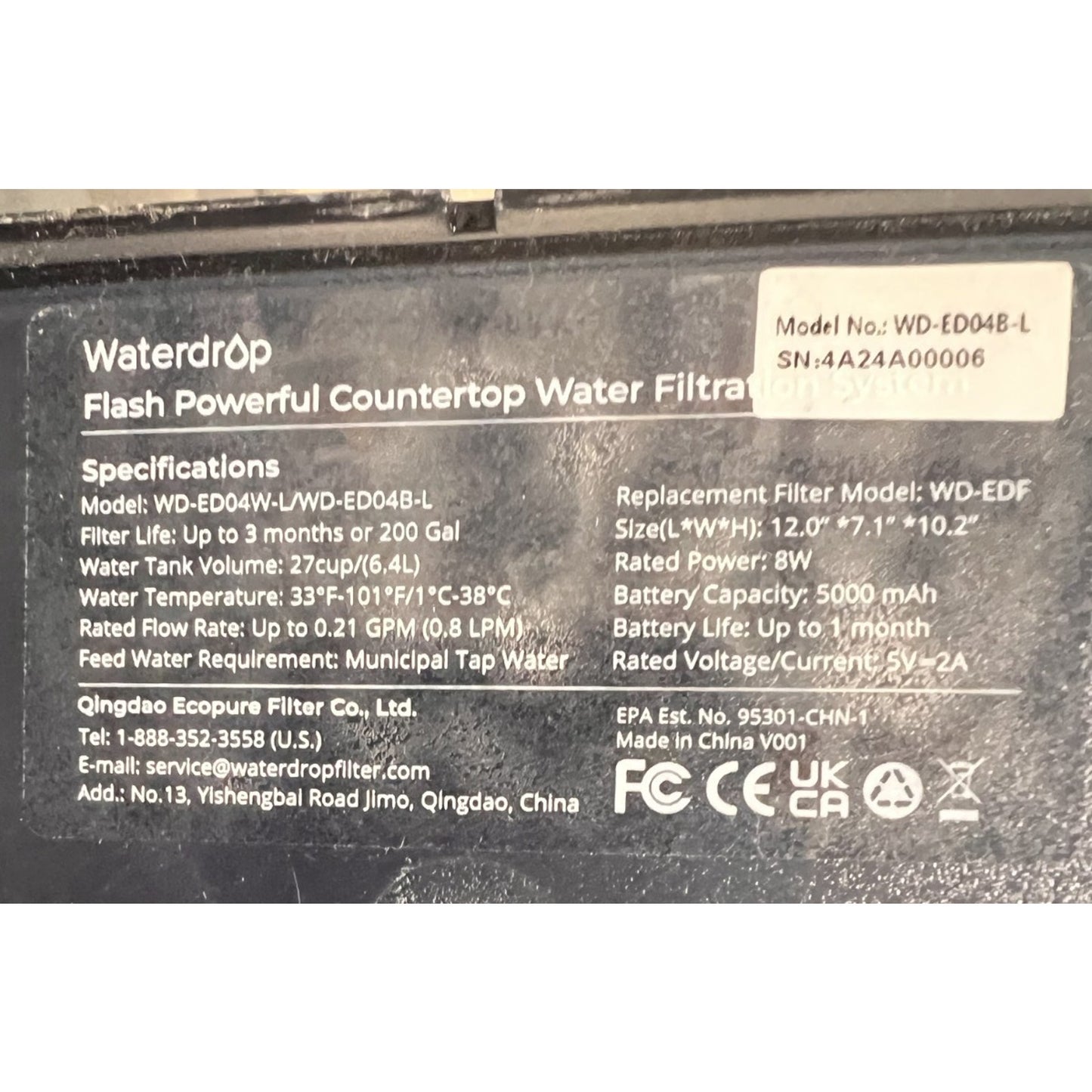 Waterdrop 6.4L Flash Powerful Electric Water Filtration Pitcher WD-ED04W-L