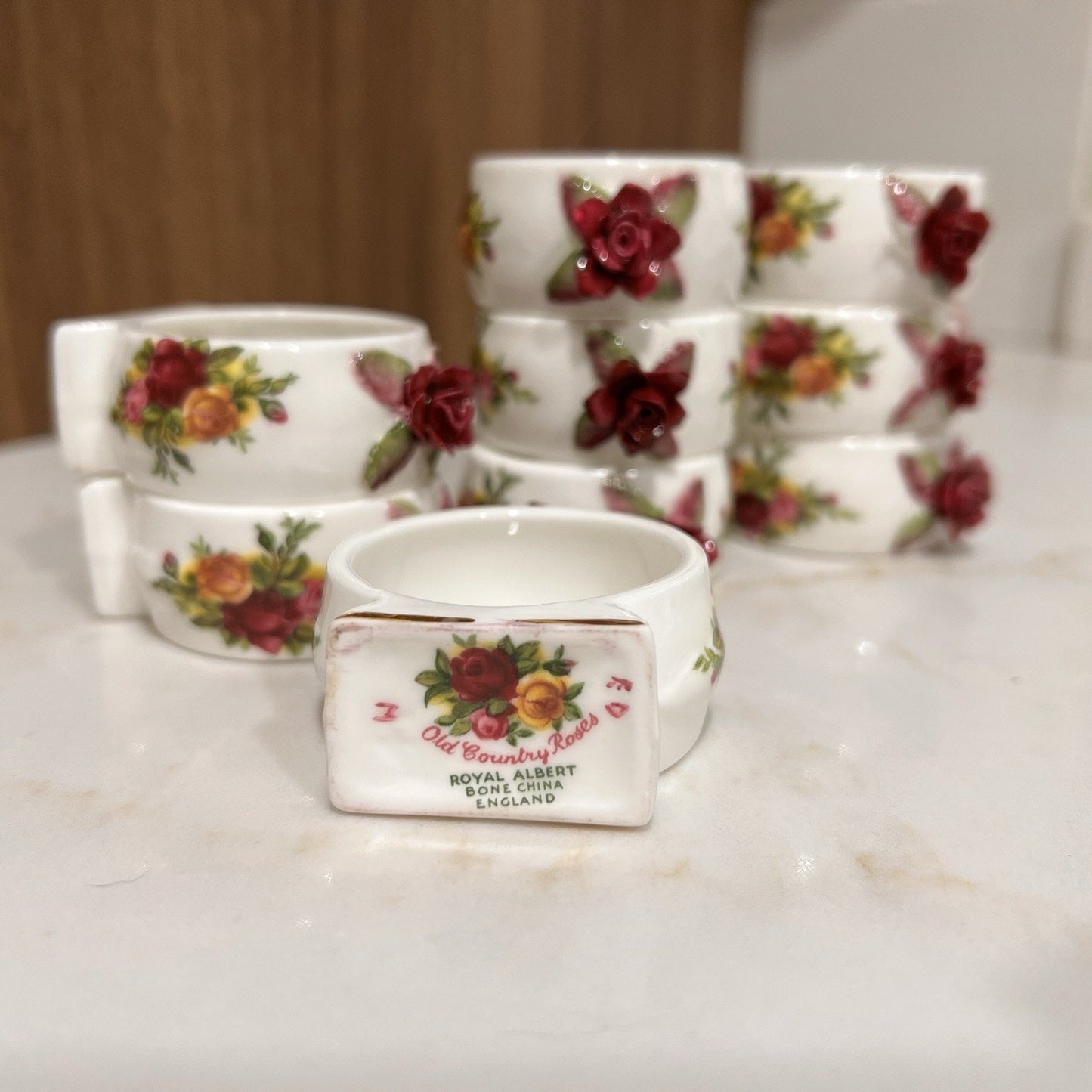 9 x Royal Albert Old Country Roses Napkin Rings Tea Party Romantic Vintage